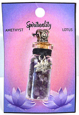 Amethyst Chips in Bottle with Lotus necklace
